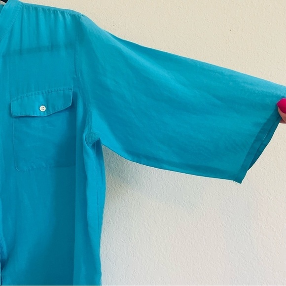 Lauren Ralph Lauren woman button down top size large blue coastal airy light - Picture 8 of 11